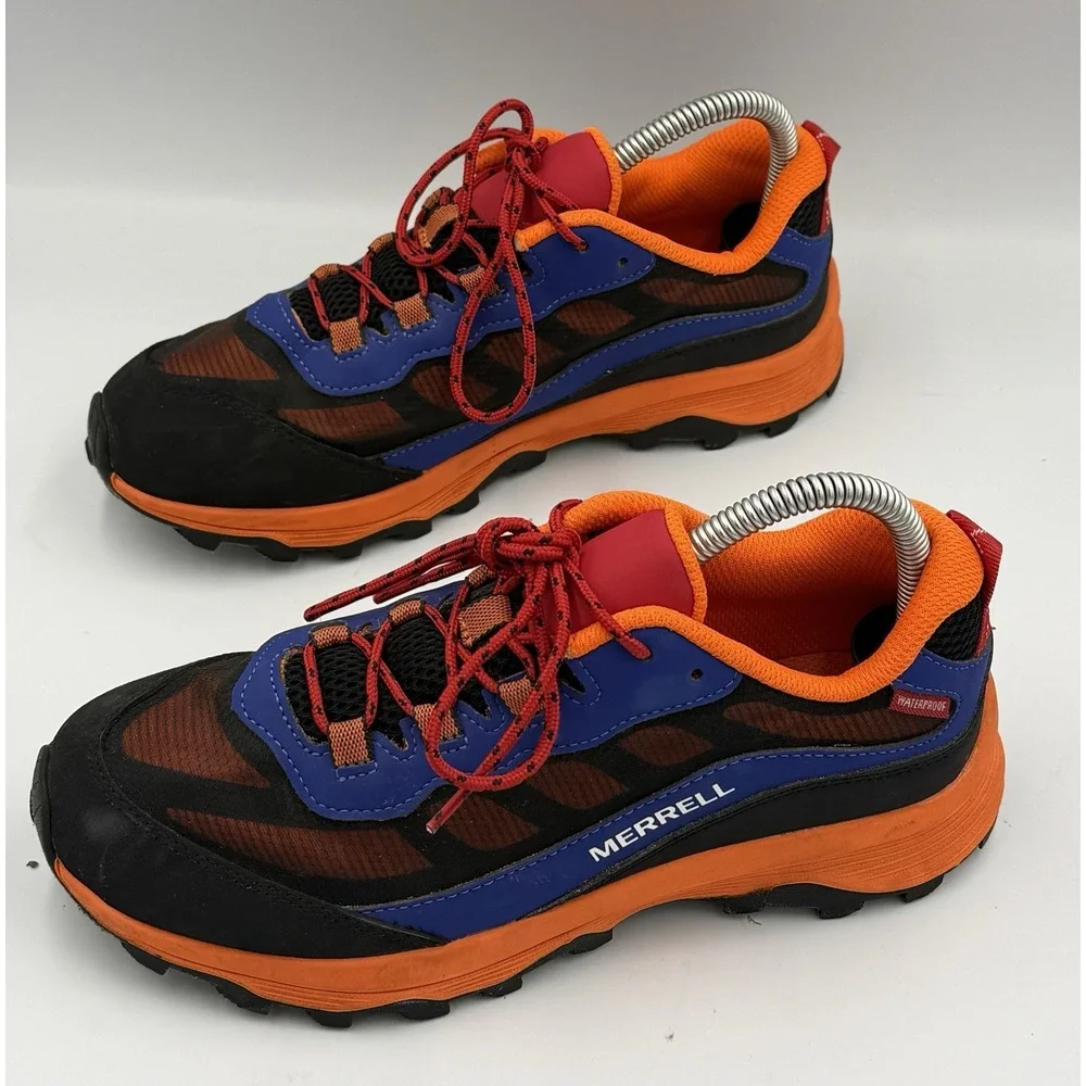 Merrell Moab Speed Waterproof Hiking Sneaker Boys Size 6M Orange Blue Casual